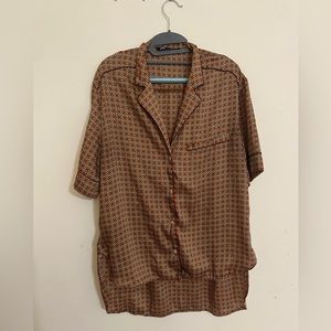 ZARA Short-sleeve Orange Satin Sleepwear Top Size L